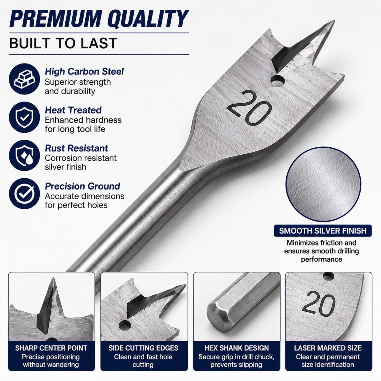 DEL KUT GOLD 6 Pieces Hex Shank Flat Drill Bit Set For Spade